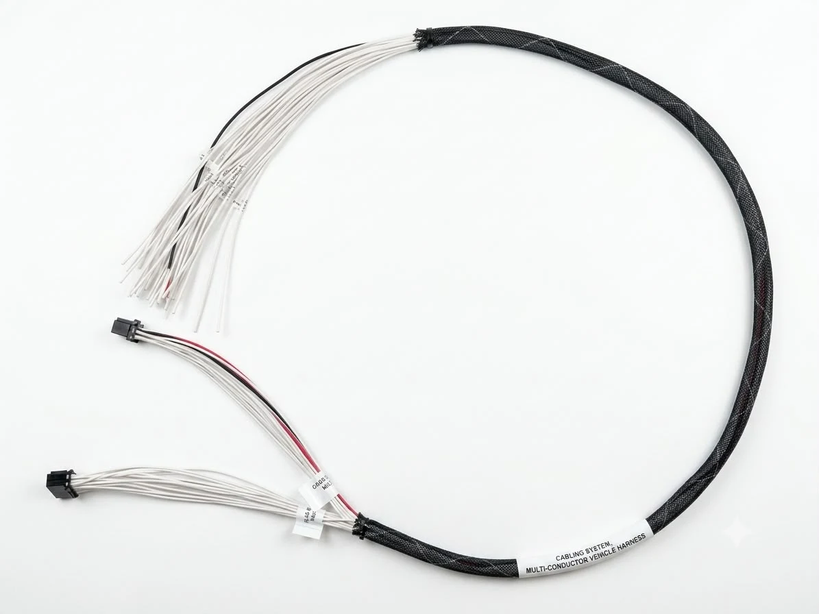 Cableado eléctrico con conector y conductores preparados para ensamble